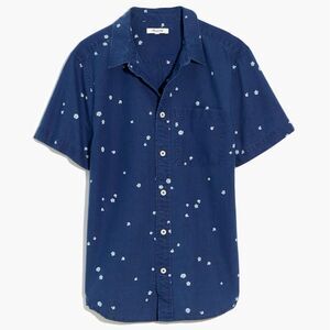 Madewell Perfect Mushroom Floral Print Short Sleeve Shirt in Indigo Size Medium